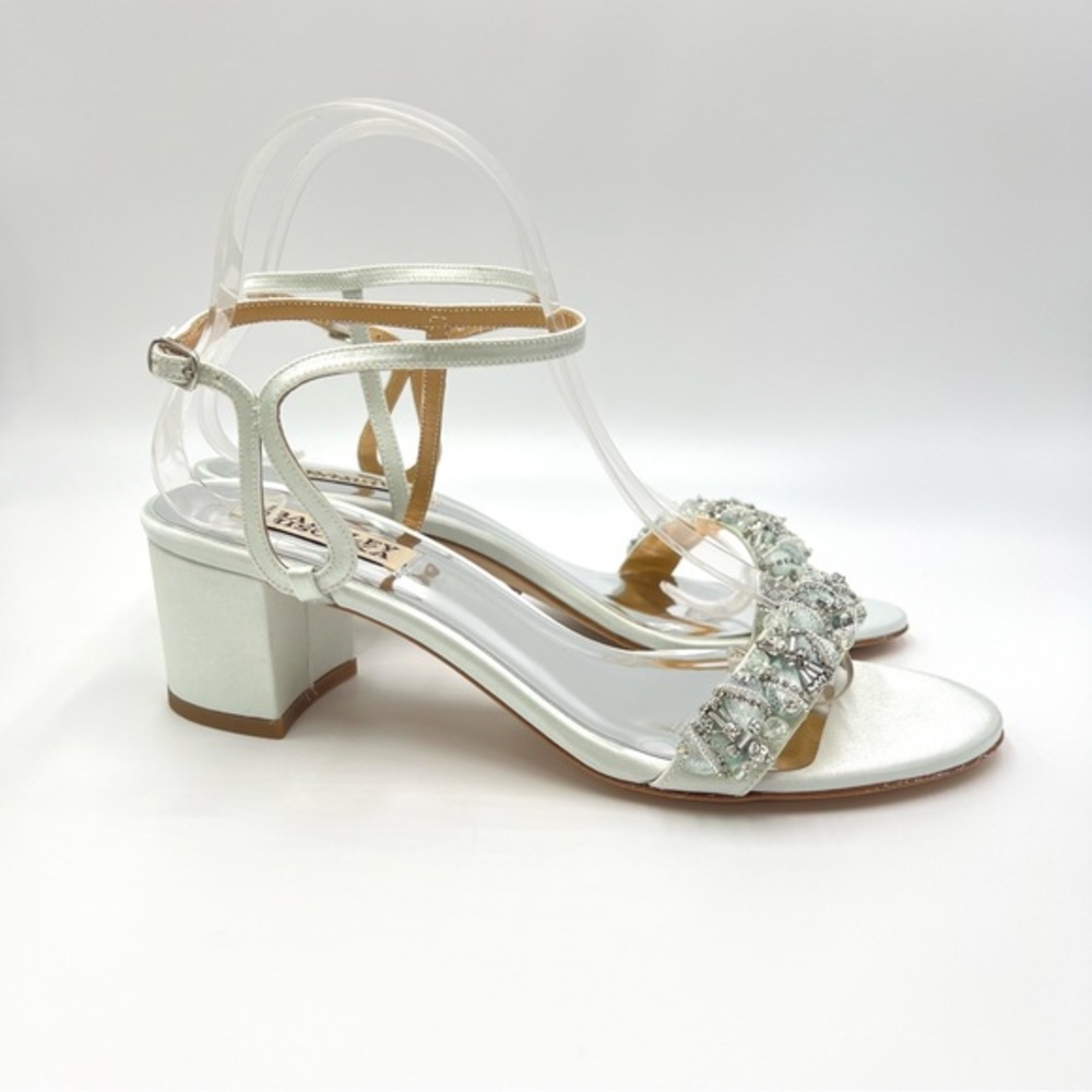 Badgley Mischka‎ Size 7.5 Pastel Blue Green Satin Dress Sandals Heels Shoes